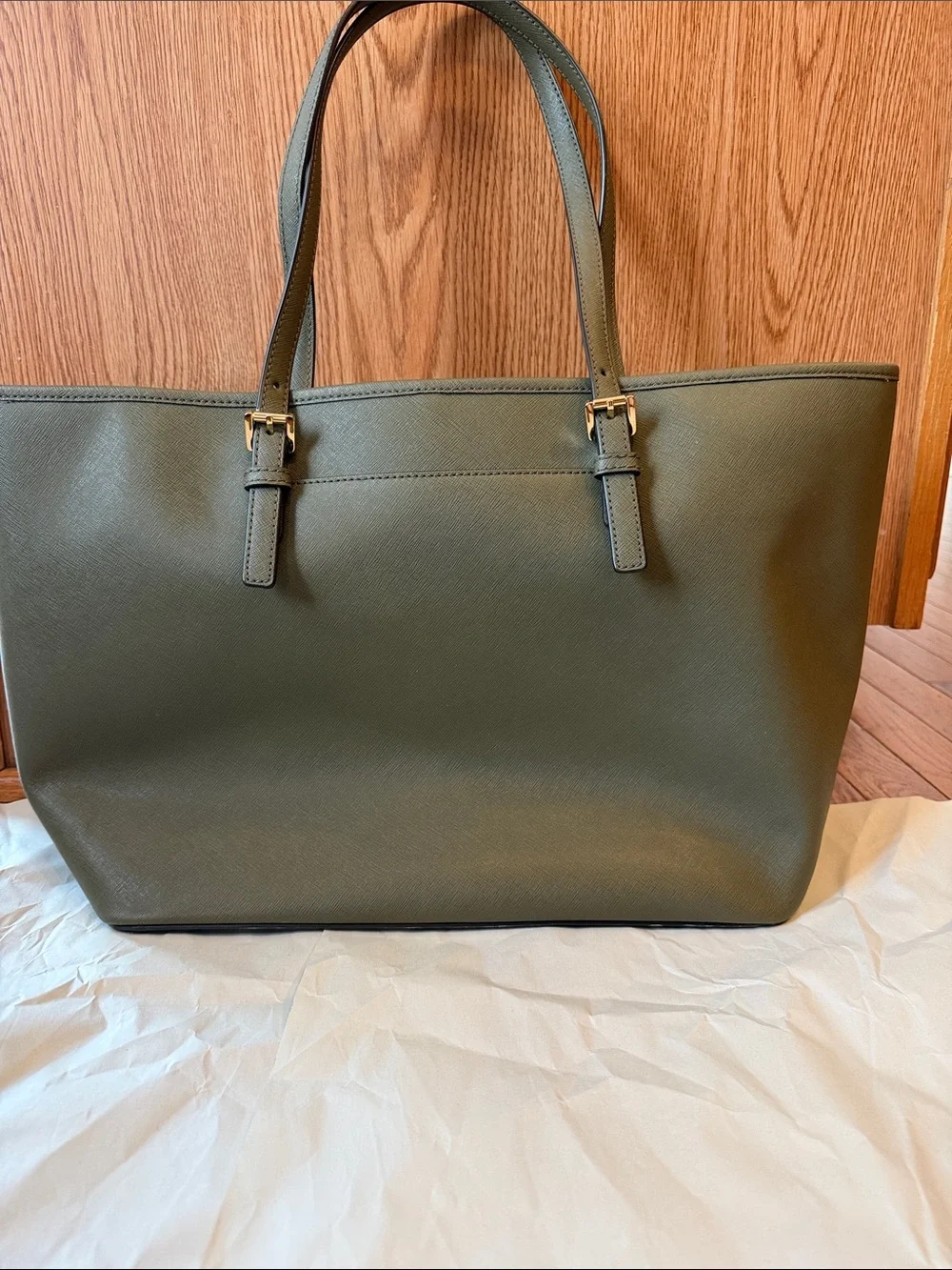 Michael Kors Olive Green Saffiano Tote with Gold Hardware